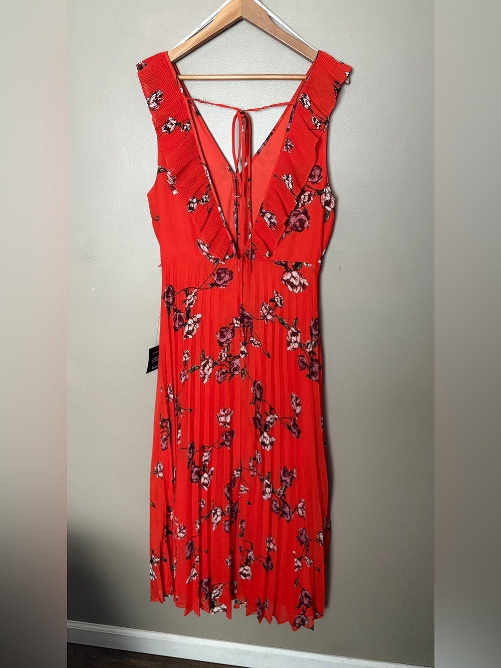 Lulus orange red maxi dress floral summer wedding pleated romantic floral XL EUC - Picture 8 of 16